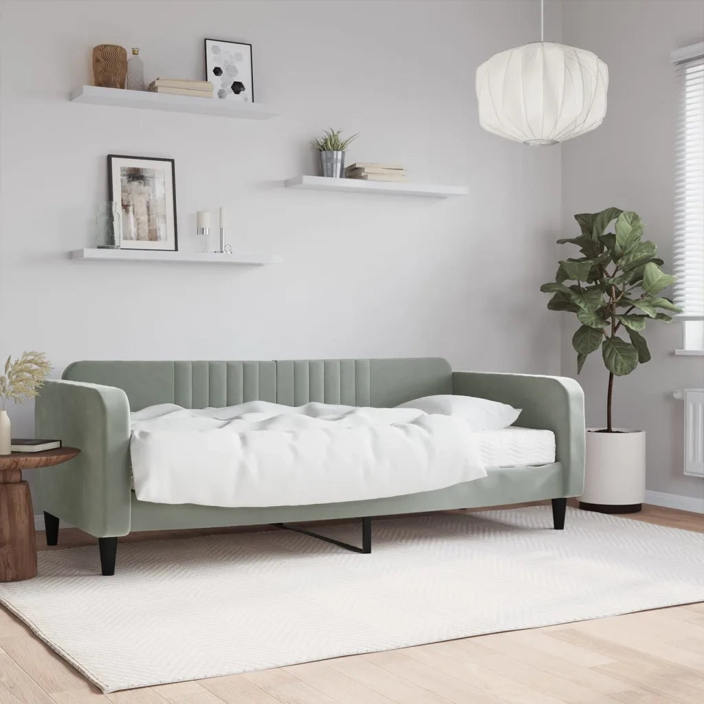 Divano letto | Sof¨¤ letto | Letto singolo con Materasso Grigio Chiaro 90x200 cm in Velluto