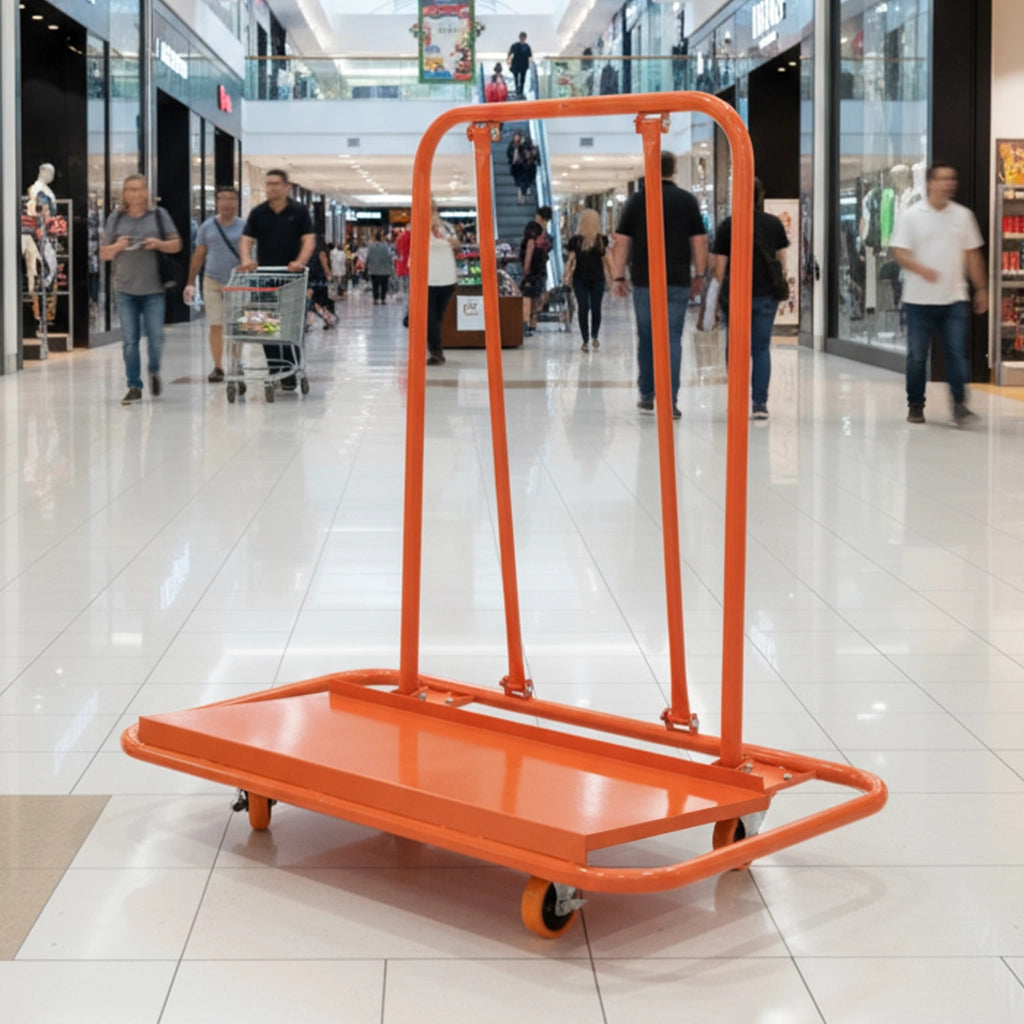 Carrello per pannelli in acciaio arancione, portata fino a 1000 kg, con 4 ruote piroettanti e freni