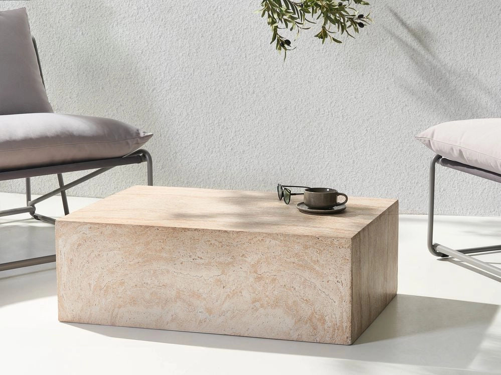 Tavolino effetto travertino Piano impiallacciato simil-pietra beige Design moderno Soggiorno