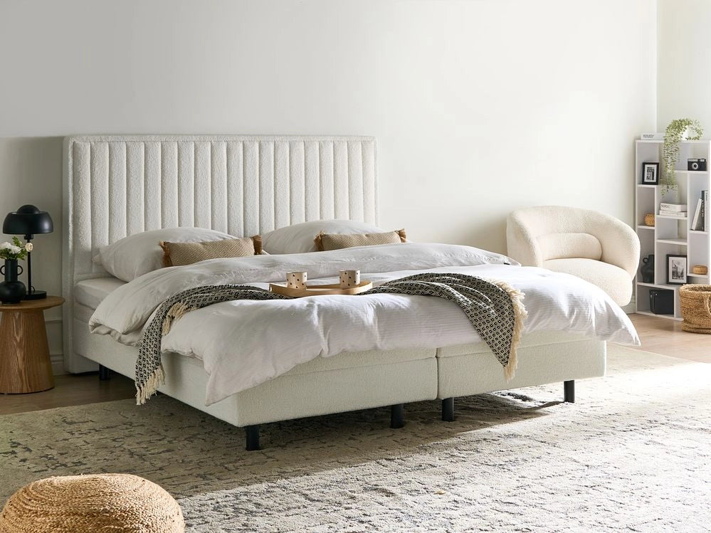 Letto matrimoniale Tessuto bianco sporco regolabile Elettricamente con Telecomando 180 x 200 cm camera da letto cameretta