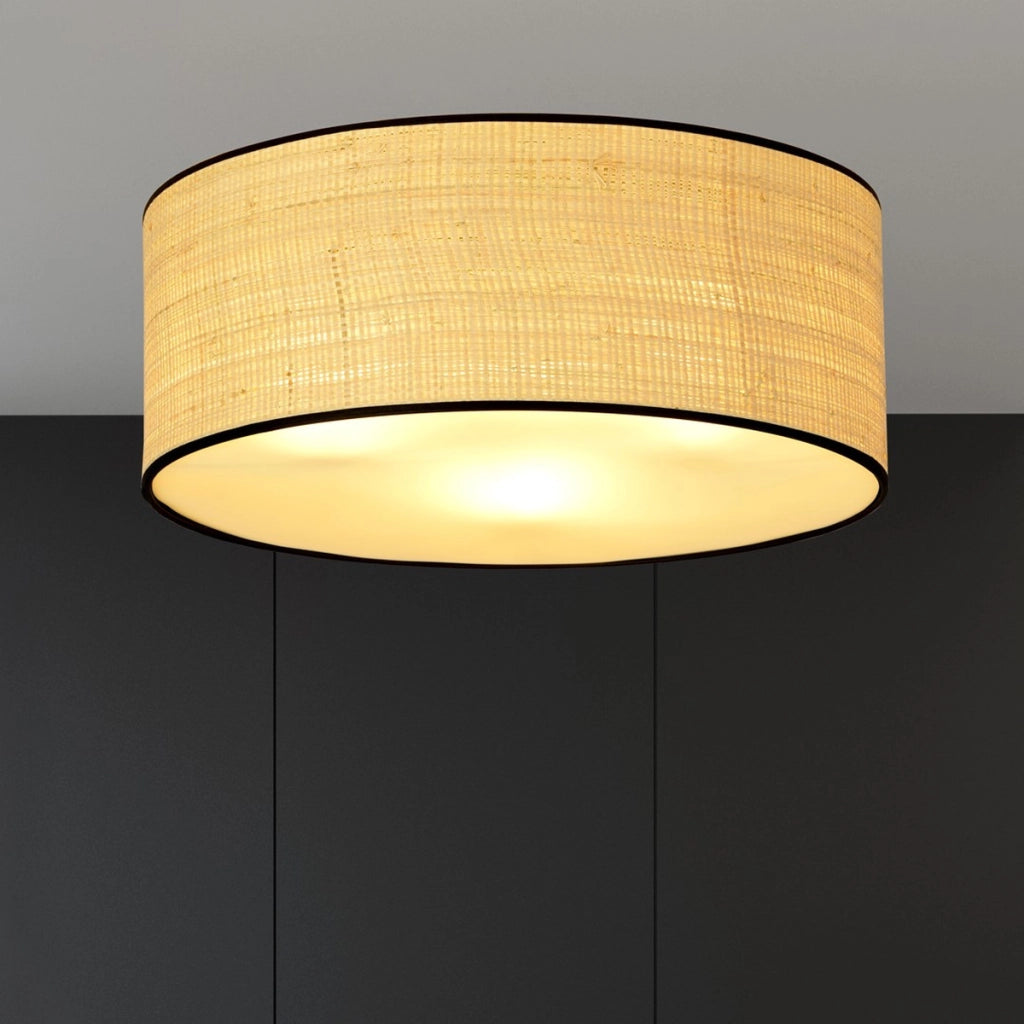 Lampada a sospensione ASTON in acciaio e rattan naturale