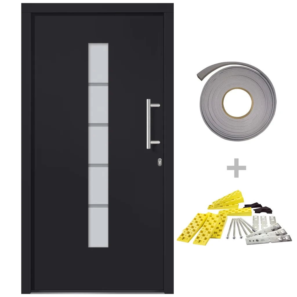Porta d'Ingresso in Alluminio e PVC Antracite 110x210 cm 3056814