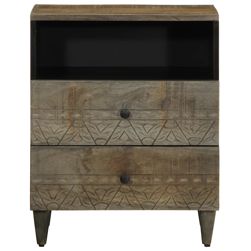 Comodino | Armadio da Notte | Mobiletto da notte Grigio Chiaro 50x33x60 cm in Legno Massello di Mango