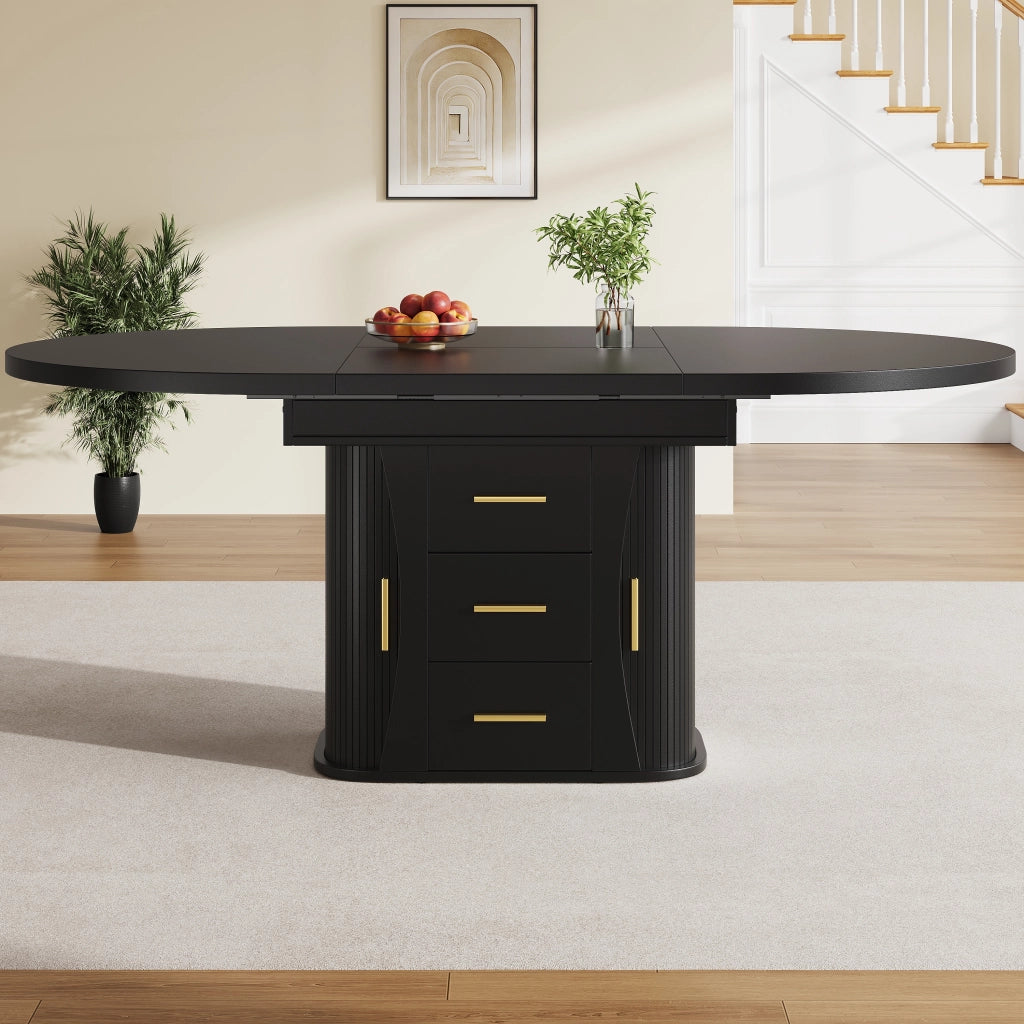 Tavolo da pranzo - rotondo estraibile - da 118 a 158 cm - 3 livelli stoccaggio - fino a 6 persone - nero