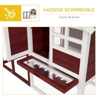 Conigliera da Esterno in Legno con Casetta per Conigli e Rampa, 122x62.6x92 cm, Marrone e Bianco