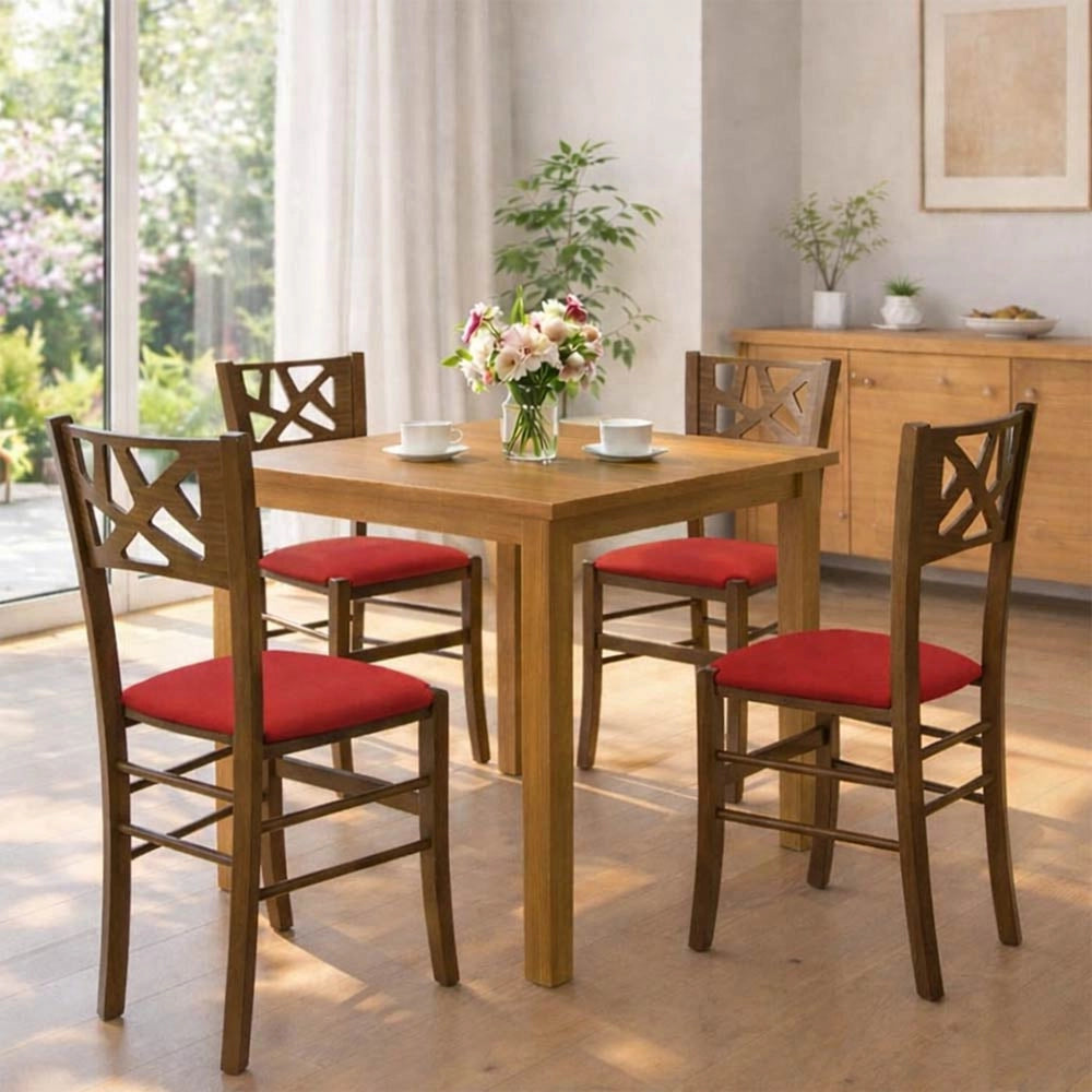 Sedie sala pranzo Sissy in legno noce scuro con seduta imbottita rossa set da 2