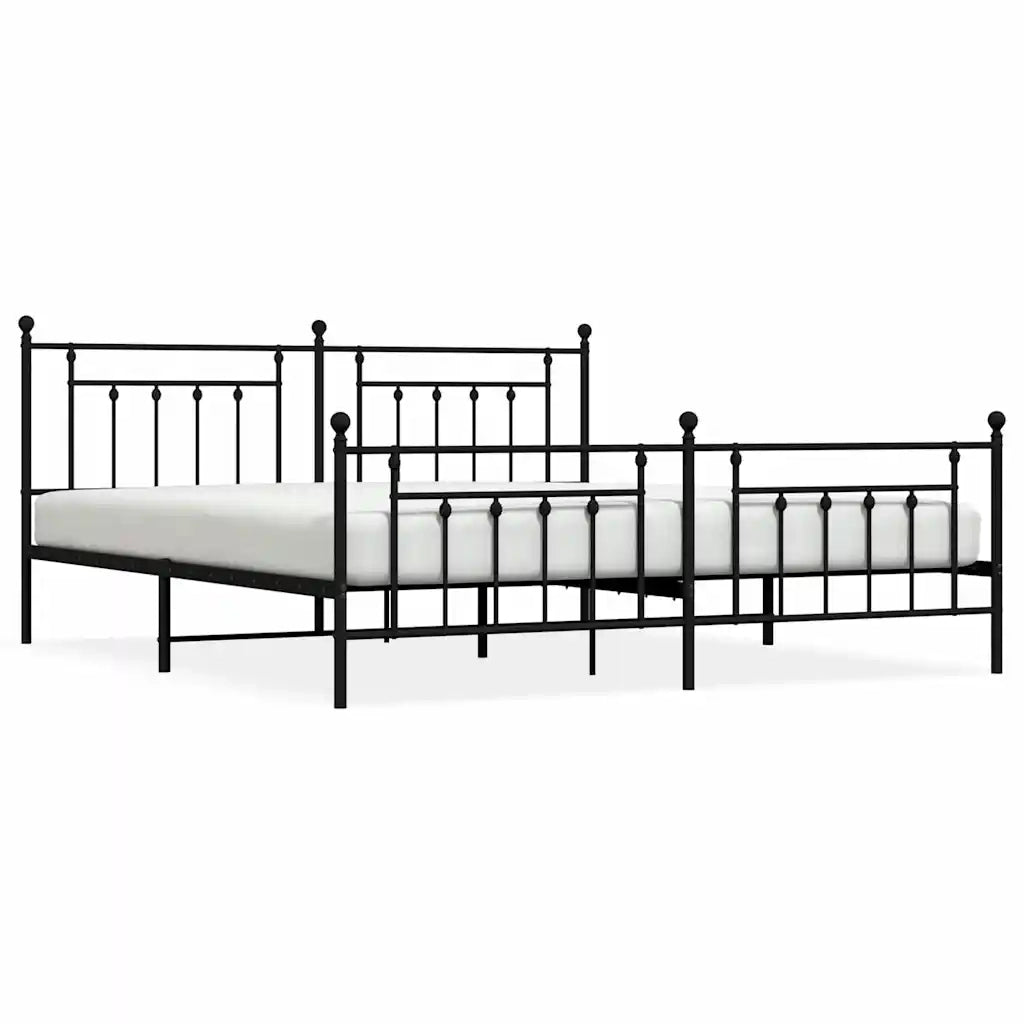 Letto matrimoniale | Letto per adulti | Giroletto con Testiera e Pediera Metallo Nero 193x203 cm