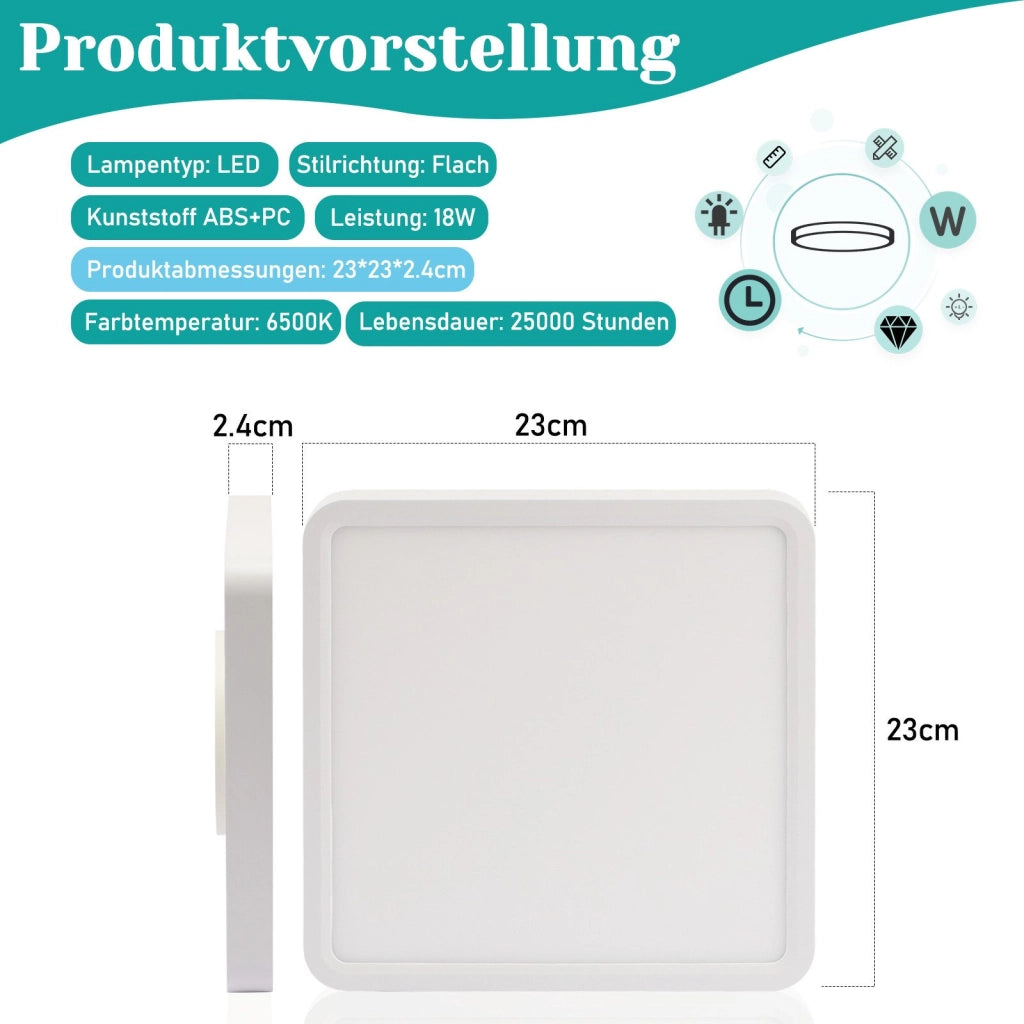 ZMH Lampada da soffitto plafoniera LED quadrata bianca 23 cm 6500K per soggiorno cucina corridoio