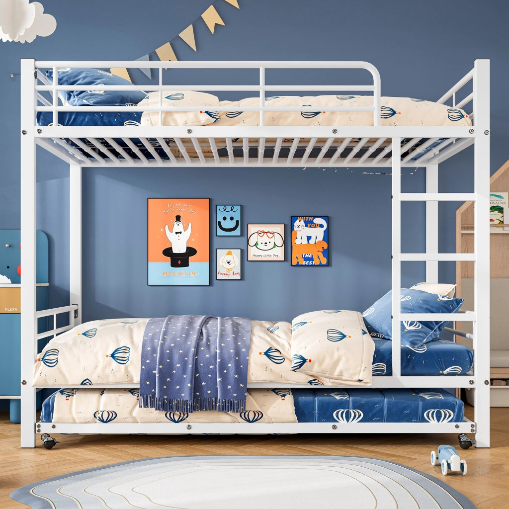 Letto a Castello 3 Posti con Letto Estraibile; Sponde e Scala; 90 x 200 cm e 90 x 190 cm; senza Materasso