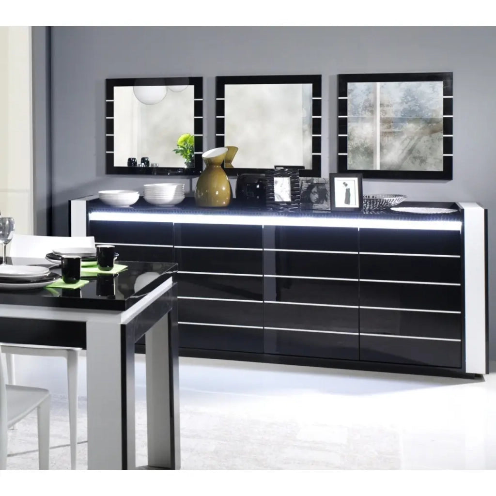 Set buffet LINA con 3 specchi nei colori nero e bianco