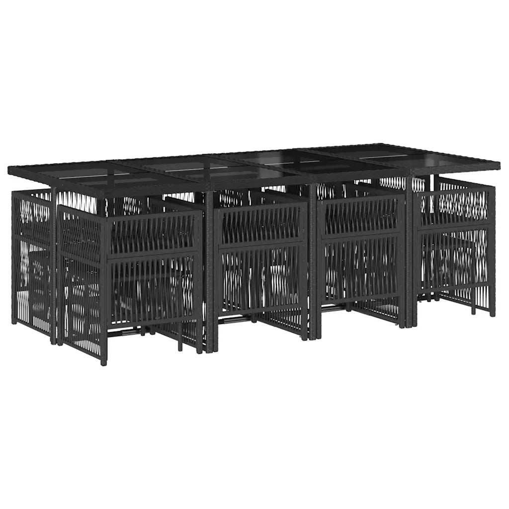 Set da Pranzo da Giardino 13pz con Cuscini Nero in Polyrattan 3210978