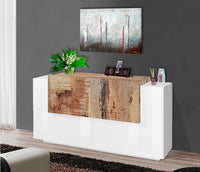 Credenza 2+2 Ante Battenti 160x86x45 cm New Coro Bianco Lucido e Acero Pereira