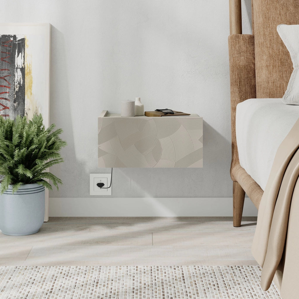 Comodino in legno "Onda" con illuminazione LED - 38 x 31 x 18 cm - Beige