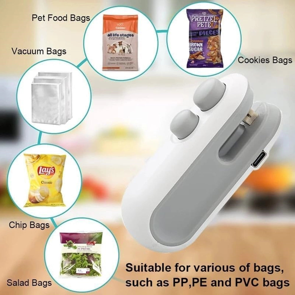 Trade Shop - Mini Sigillante 2 In 1 Usb Ricaricabile Portatile Per Sigillare Sacchetti Alimenti -