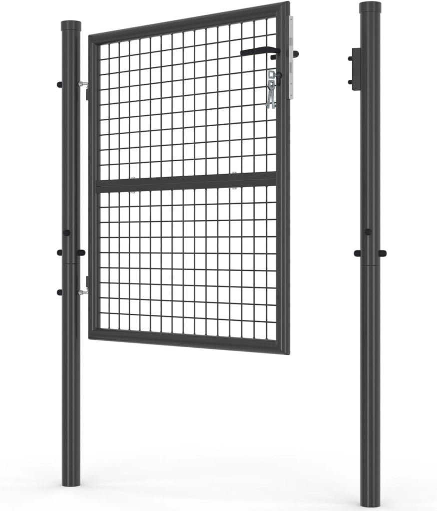 Cancello da giardino in acciaio 105 x 100 cm con serratura e maniglia grigio antracite