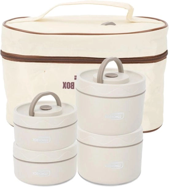 Lunchbox isolata in acciaio inossidabile con chiusura sigillante multifunzionale, bento box termico portatile con tasca termica per lavoro, uscita, sport, campeggio, picnic e viaggio - 4 strati bianchi