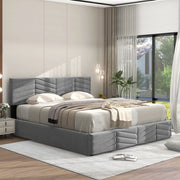 Letto imbottito matrimoniale 140x200 in velluto grigio con testiera regolabile e contenitore, rete a doghe inclusa