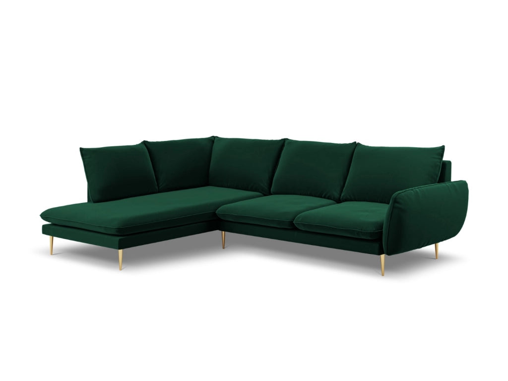 Cosmopolitan Design - Divano angolare sinistro "Vienna" 6 posti in velluto verde bottiglia 