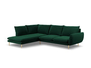 Cosmopolitan Design - Divano angolare sinistro "Vienna" 6 posti in velluto verde bottiglia 