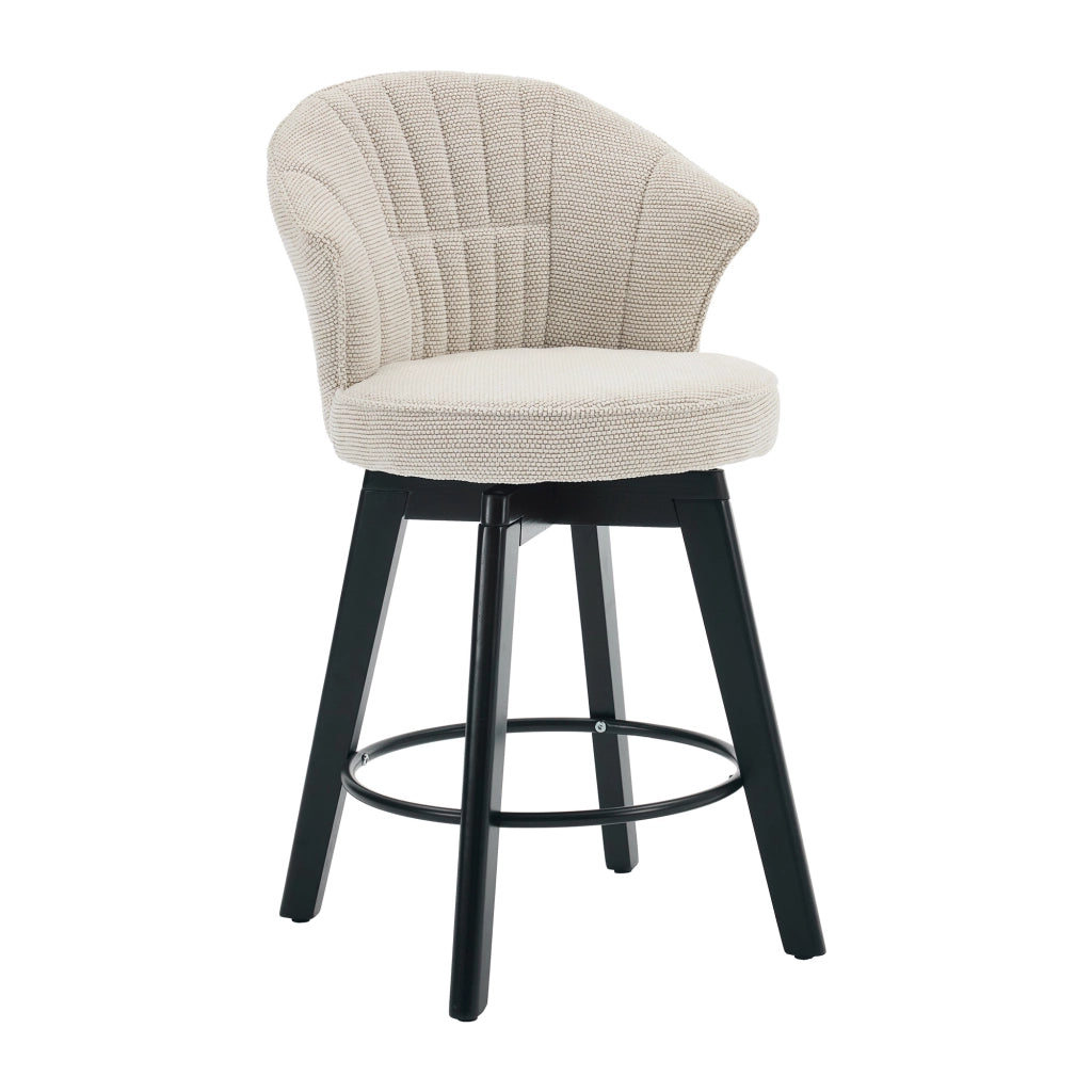 Sgabello da bar girevole moderno in chenille con schienale e poggiapiedi, beige