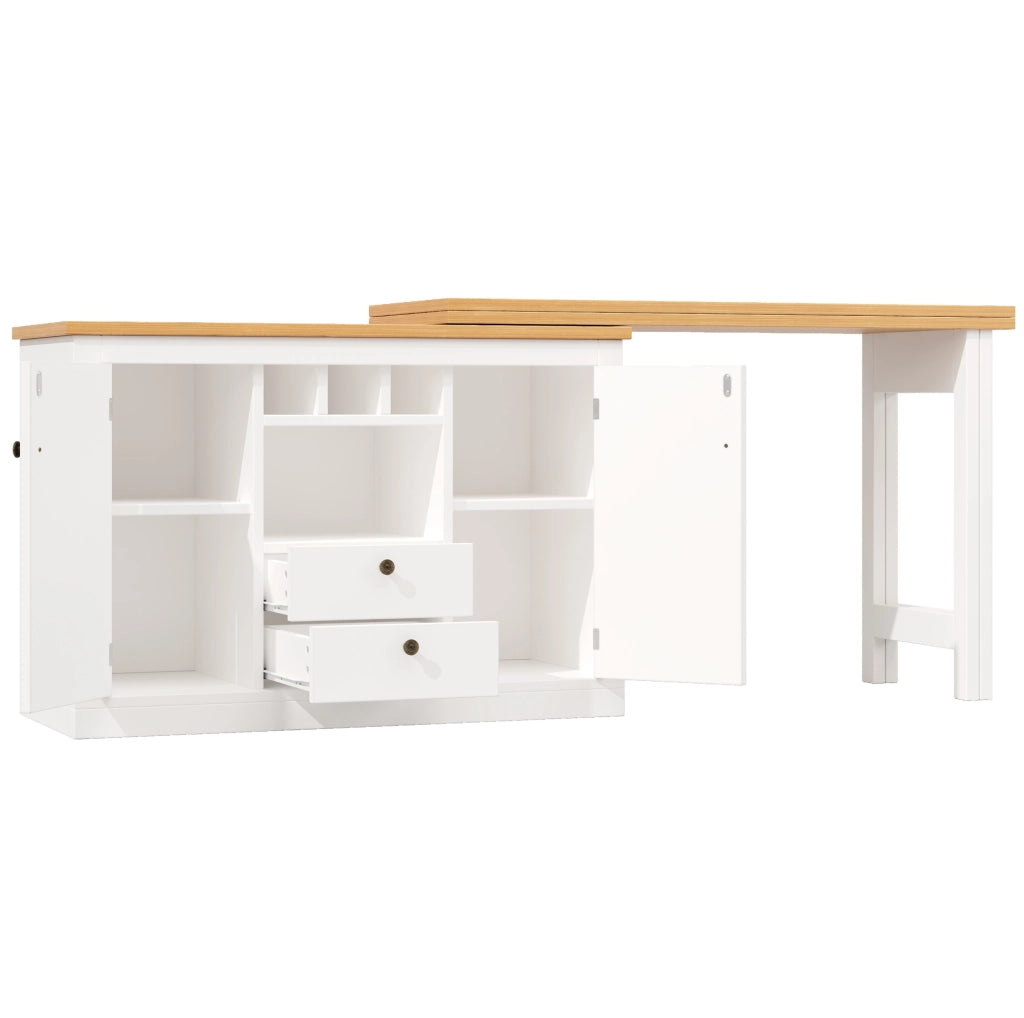Tavolo bar 120-180x40x76 cm estensibile multifunzione in MDF naturale e bianco
