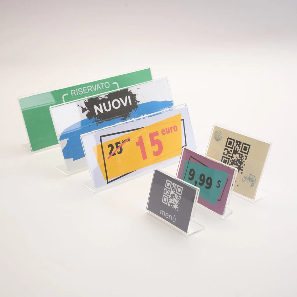 Segnaposto in plexiglass con base a L portanome eventi congressi - 5.5 x 8.5 x 3