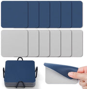 Set di Sostegni Quadrati in Vetro 12 pezzi 10 cm con Sostegni Bimarginati Antiscivolo Impermeabili con Supporti (Grigio-Blu Scuro)