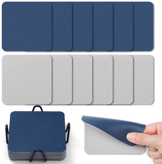 Set di Sostegni Quadrati in Vetro 12 pezzi 10 cm con Sostegni Bimarginati Antiscivolo Impermeabili con Supporti (Grigio-Blu Scuro)