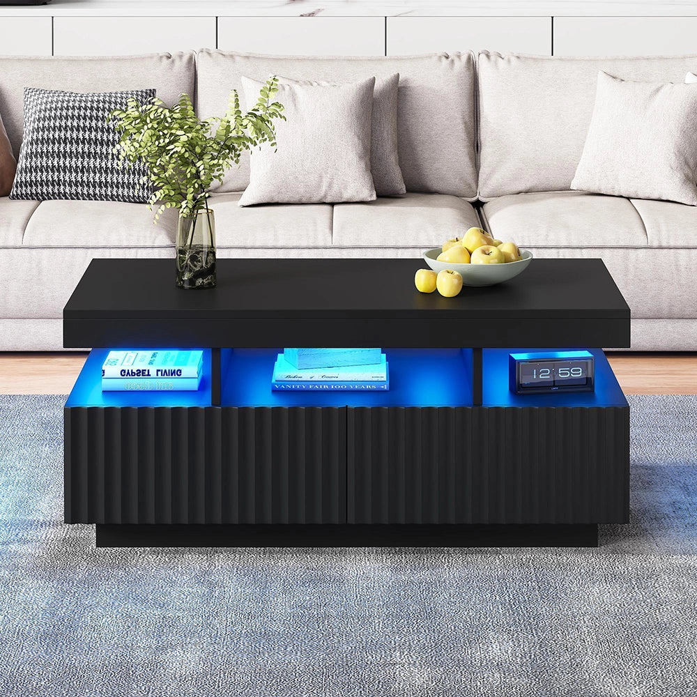 Tavolino LED - Xylo - 100x50cm strisce verticali nero