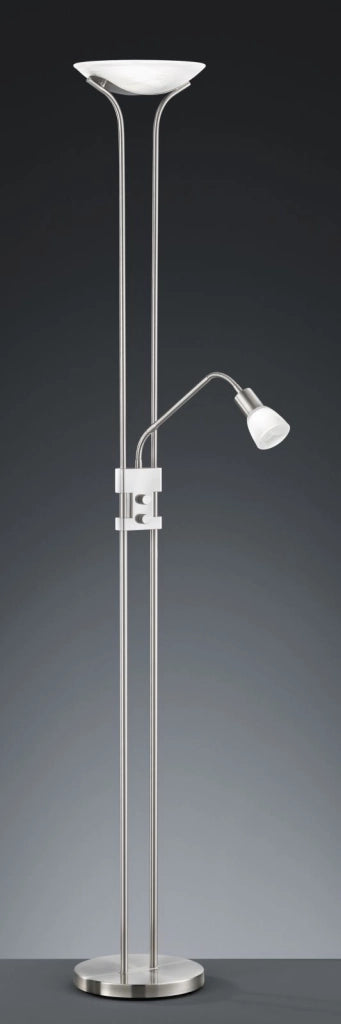SANTOII LAMPADA DA TERRA LED 19,2W 1800lm - 4,8W 450lm, 3000K COPPA VETRO 2 LUCI  ACCIAIO H.180