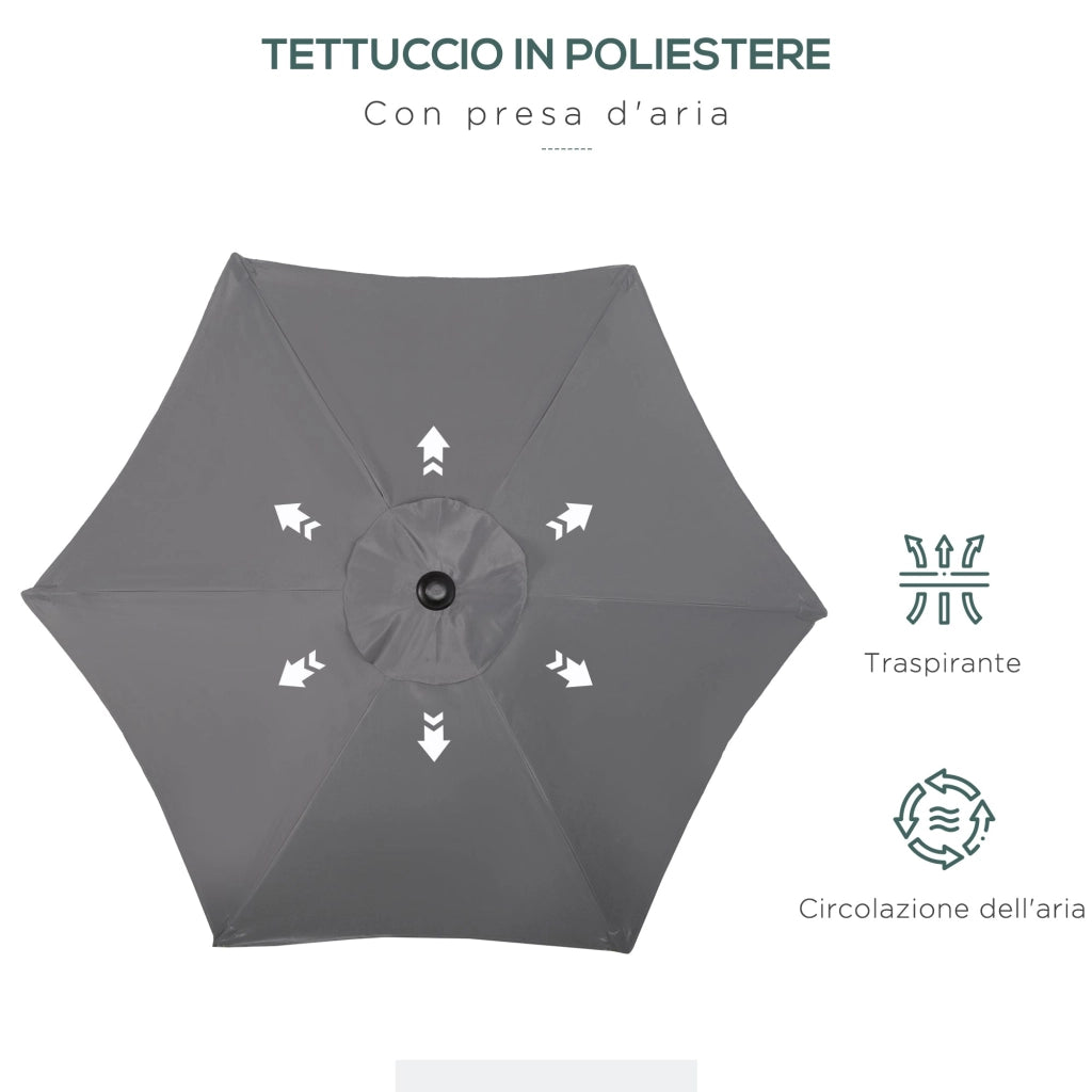 Ombrellone da Giardino Ø196x204H cm a 6 Stecche Grigio Scuro