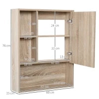 kleankin Armadietto Bagno a Specchio con Ripiani Regolabile, Specchio Bagno Contenitore con Porta Salvaspazio, Montaggio a Parete, 60x15x76 cm, Rovere