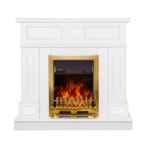 Camino Elettrico da Pavimento 97,8x104,8x30 cm Effetto Fiamma 2000W Ambassador & Galileo Gold Bianco