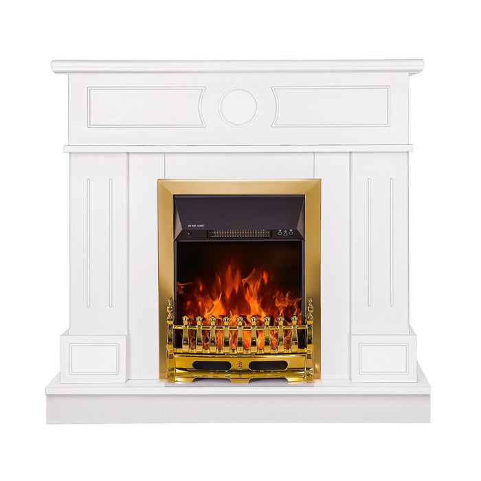 Camino Elettrico da Pavimento 97,8x104,8x30 cm Effetto Fiamma 2000W Ambassador & Galileo Gold Bianco