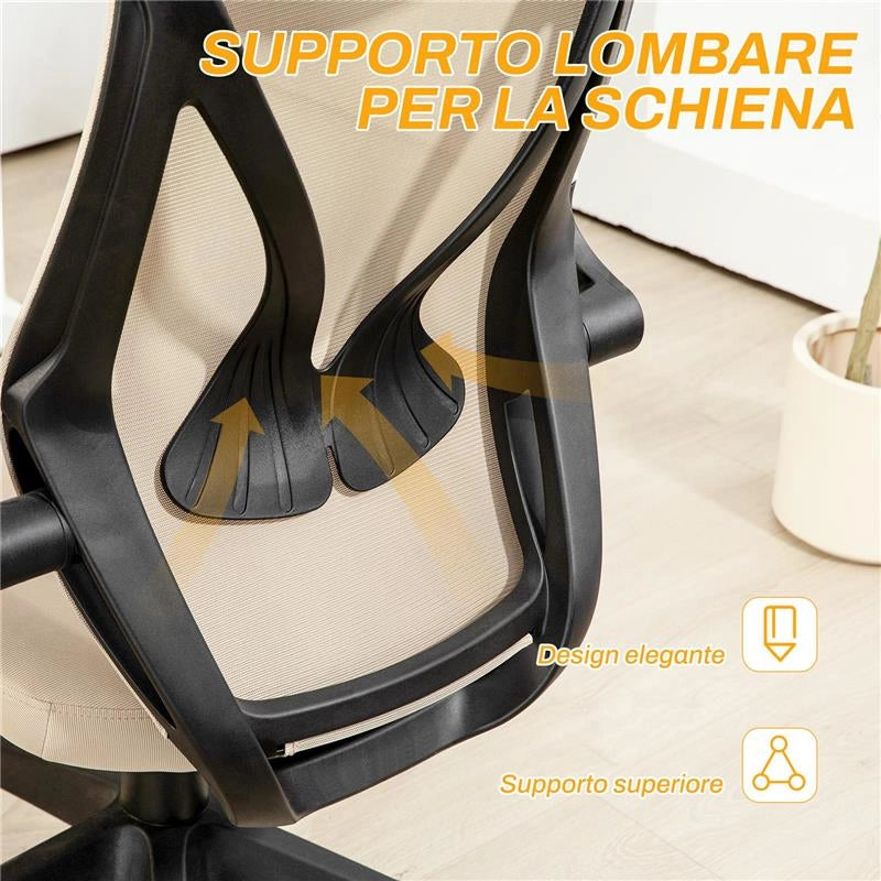 SEDIA DA UFFICIO CON BRACCIOLI RIBALTABILI ALTEZZA REGOLABILE E SCHIENALE INCLINABILE BEIGE