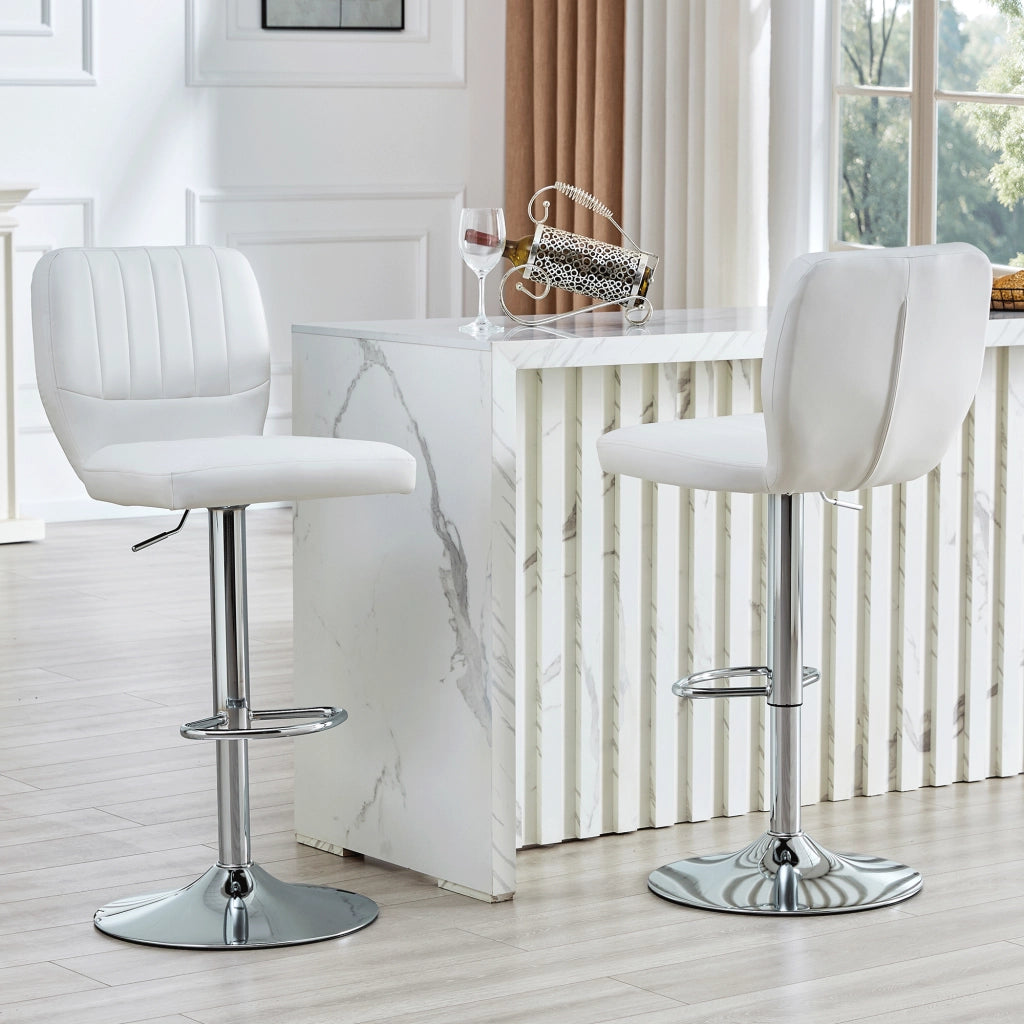 SGABELLO BAR Girevole Regolabile 62-83 cm PU Bianco Cromo