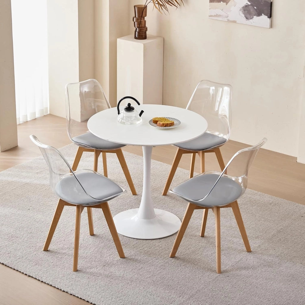 GrandCA HOME Set di 6 Sedie da Pranzo Nordiche con Schienale Trasparente, Sedia Imbottita con Sedile Imbottito in Tessuto di Lino (Grigio-PU)