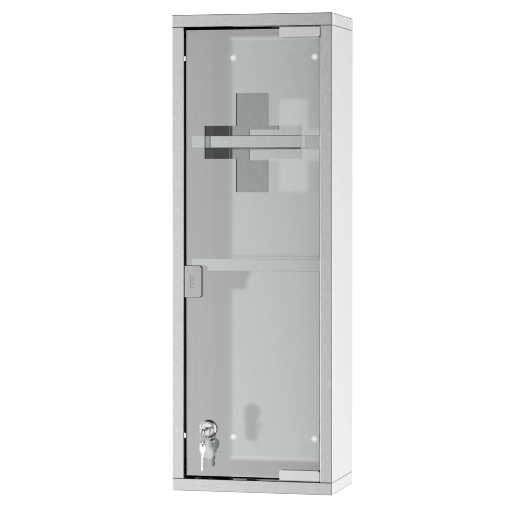Armadietto medicinali da parete ¨C Xylo ¨C acciaio inox con porta in vetro temperato, 3 ripiani, 20x12x58 cm