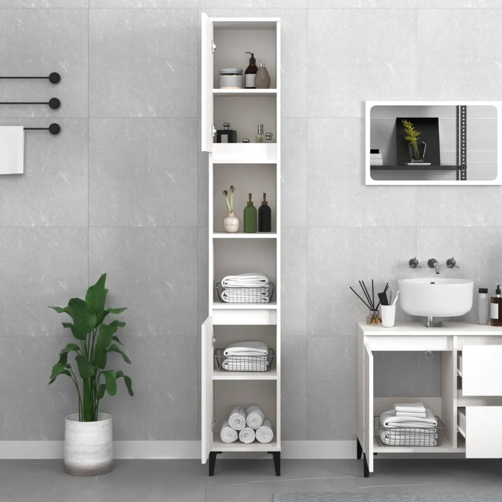 Armadietto da Bagno Bianco 30x30x190 cm in Legno Multistrato 819796