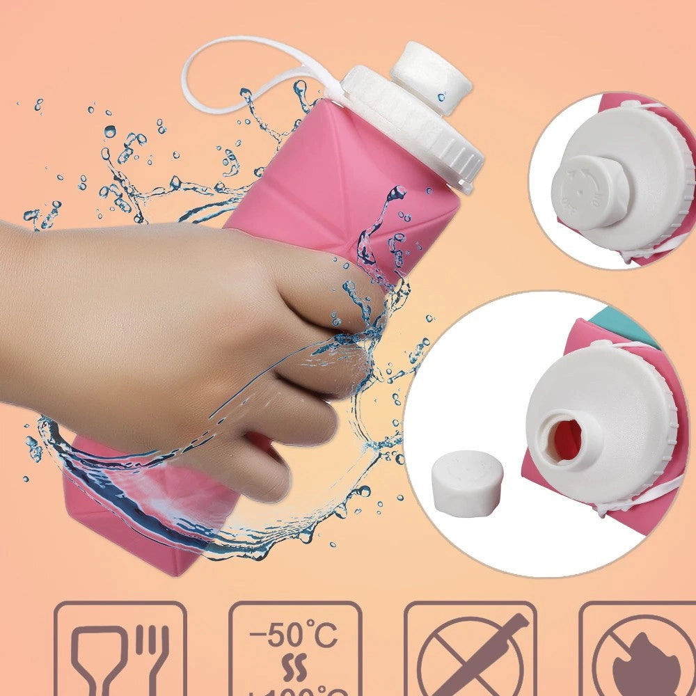 Trade Shop - Bottiglia Pieghevole Salvaspazio 600 Ml Borraccia Termica Portatile Da Borsetta -