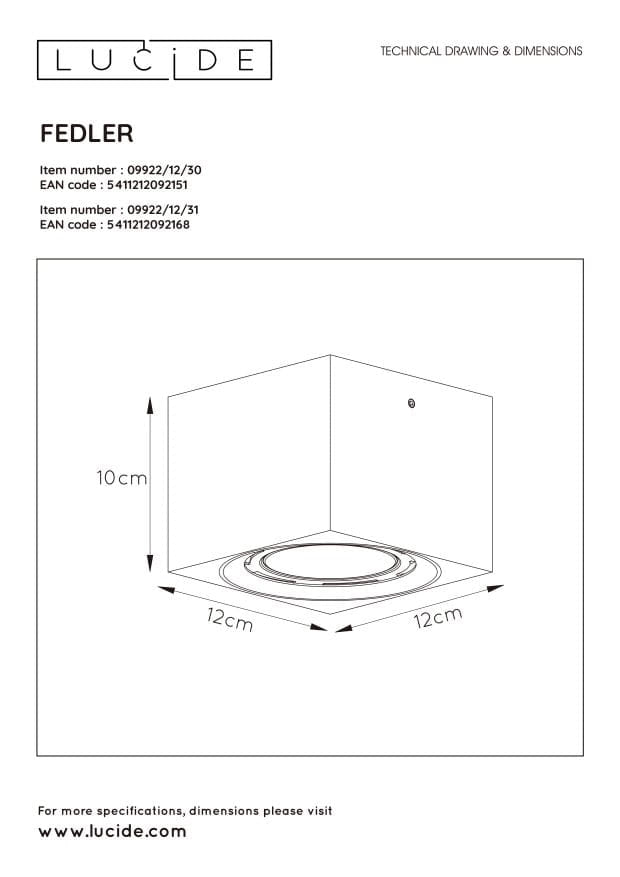 Lucide faretto LED FEDLER nero GU10 12W 2200-3000K