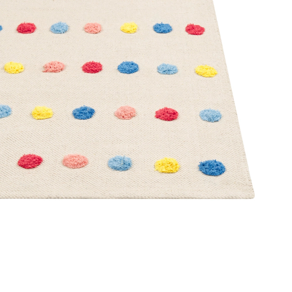 Tappeto per aree multicolore con mini pompon 80 x 150 cm, a basso contenuto di peli, per la stanza dei bambini.