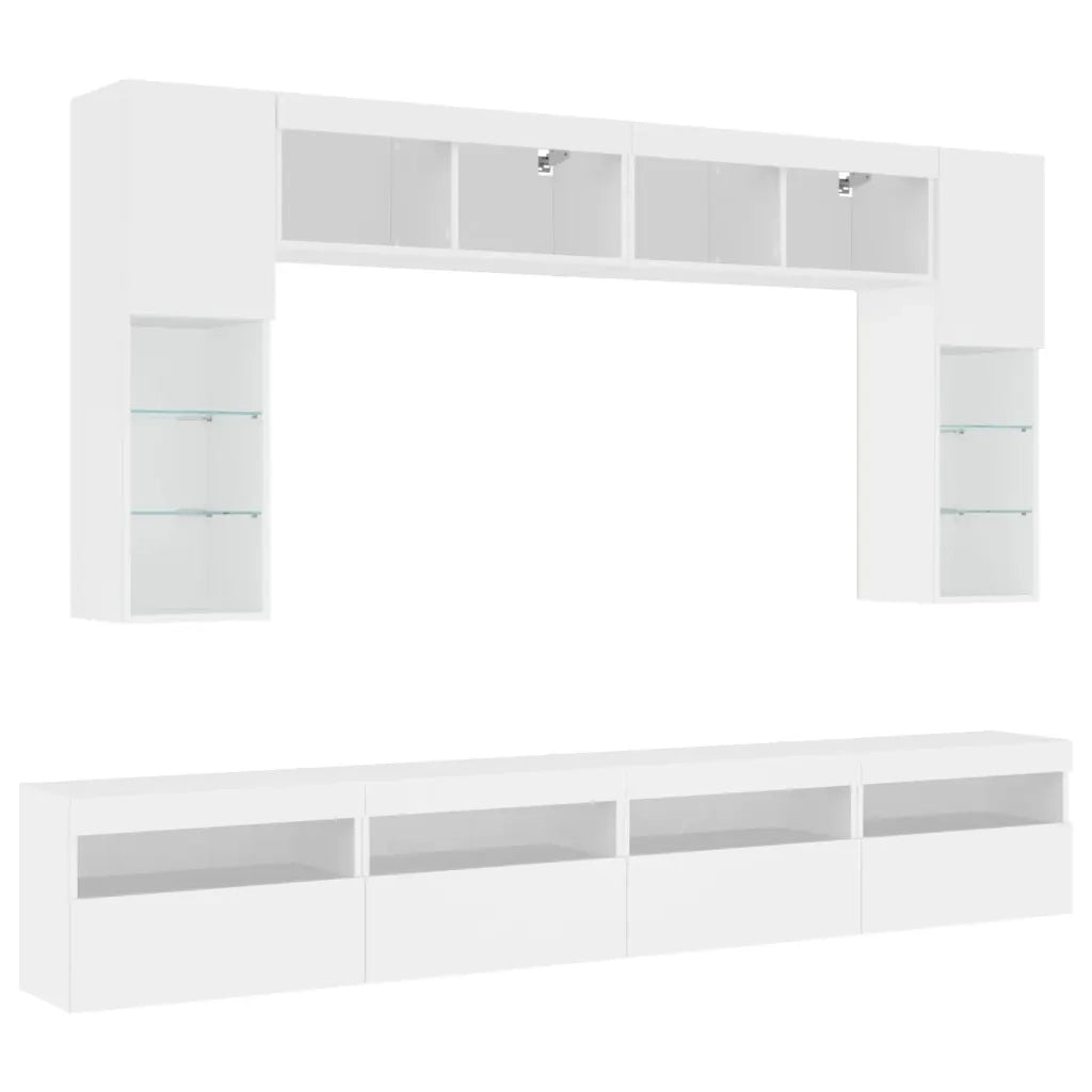 Set Mobili TV a Muro 8 pz con Luci LED Bianco