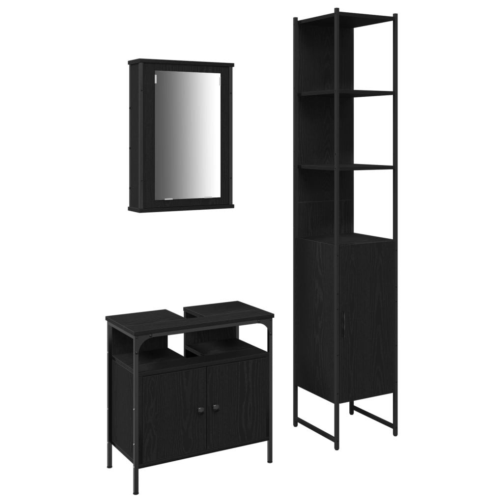 Set di mobili da bagno 3 pezzi in legno ingegnerizzato rovere nero