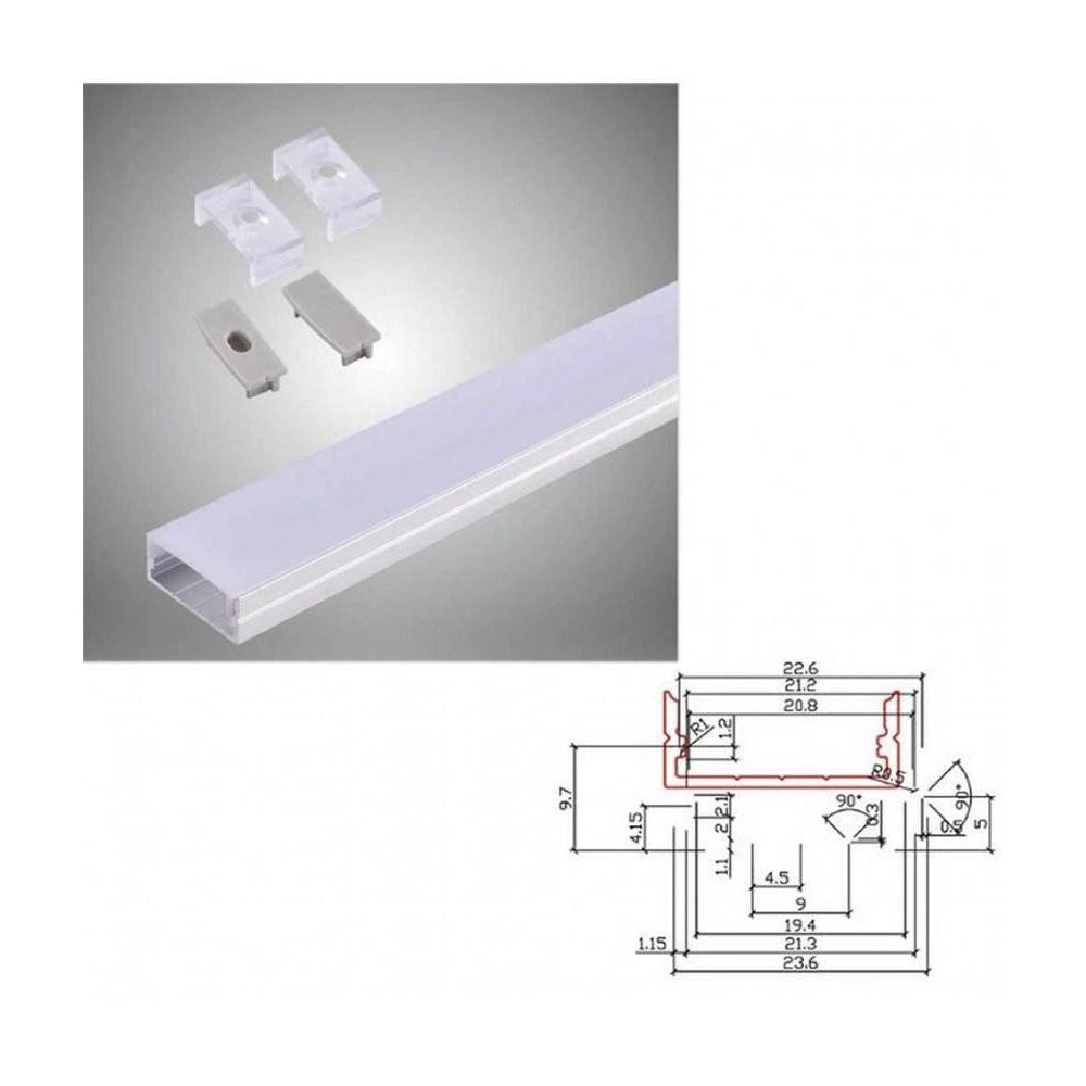 Trade Shop - Profilo In Alluminio 2 Mt Slim Con Copertura Opaca Per Strip Led Strisce Al-14 -