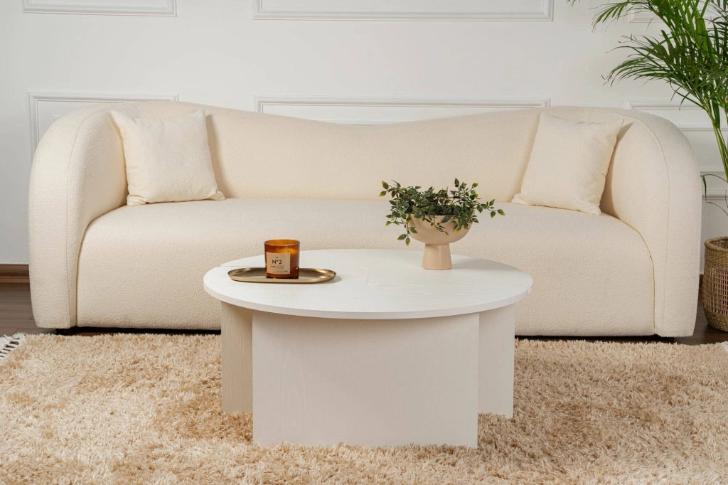 Tavolino da salotto Tairn, Tavolo basso da caffè, Portariviste per divano, Ripiano da soggiorno, 90x90 h41 cm, Bianco