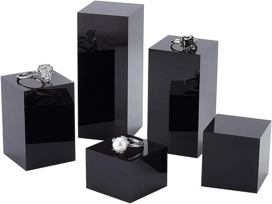 Display per gioielli e cosmetici in acrilico cubico nero, disponibile in 3/4/6/8/10 cm