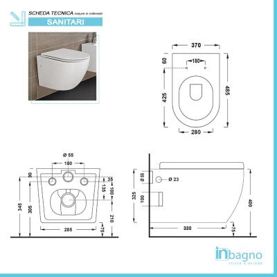 Set sanitari sospesi salvaspazio Rimless Serie Tokyo con copriwc rallentato