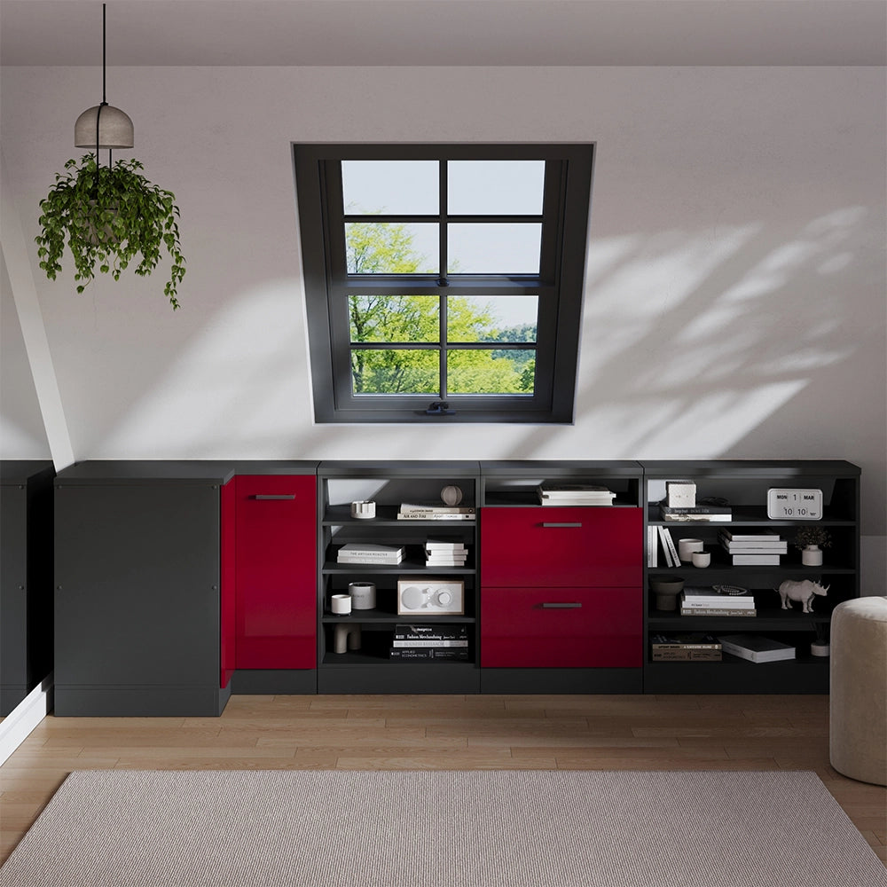 Mobile sottotetto Mobile angolare Rion Rosso lucido/Antracite 75.6 x 83.8 cm con 1 porta, carcassa dell’armadio profondità 60 cm Vicco