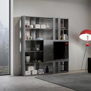 Composizione Libreria Kato 6R 2 fianchi 2 fasce lunghe 2 fasce corte 2 fasce medie pannello TV - Cemento,H
